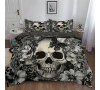 WHUOEUCO Double Duvet Set Cot-bed 120x150 cm Skull Butterfly 3D Printed Bedding Set, Ultrasoft Hypoallergenic Polyester Cotton Quilt Cover with 2 Pillowcases, Zipper Closure