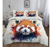WHUOEUCO Double Duvet Set Cot-bed 120x150 cm Watercolor Animal Raccoon 3D Printed Bedding Set, Ultrasoft Hypoallergenic Polyester Cotton Quilt Cover with 2 Pillowcases, Zipper Closure
