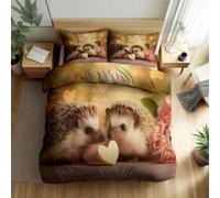 WHUOEUCO Double Duvet Set Double 200x200 cm Animal Hedgehog 3D Printed Bedding Set, Ultrasoft Hypoallergenic Polyester Cotton Quilt Cover with 2 Pillowcases, Zipper Closure