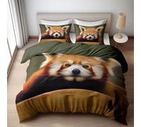 WHUOEUCO Double Duvet Set Single 135x200 cm Animal Brown Red Panda 3D Printed Bedding Set, Ultrasoft Hypoallergenic Polyester Cotton Quilt Cover with 2 Pillowcases, Zipper Closure