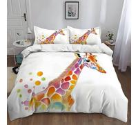 WHUOEUCO Double Duvet Set Single 135x200 cm Watercolor Giraffe 3D Printed Bedding Set, Ultrasoft Hypoallergenic Polyester Cotton Quilt Cover with 2 Pillowcases, Zipper Closure