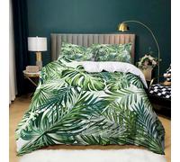 WHUOEUCO Duvet Cover Microfiber Green Palm Leaves Super King Size 102 x 87 inch 3D Soft Comfortable Quilt Cover Lightweight Breathable Bedding Set with 2 Pillow Cases