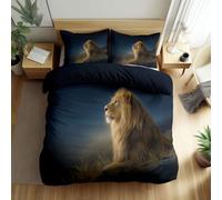 WHUOEUCO Duvet Cover Set Cot-bed 120x150 cm Animal Lion 3D Print Bedding Set 3 Pieces with Zipper, Anti Allergic Polycotton Quilt Cover with 2 Pillowcases, for Adults Boys Girls