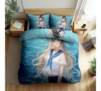 WHUOEUCO Duvet Cover Set Cot-bed 120x150 cm Anime girl waves 3D Print Bedding Set 3 Pieces with Zipper, Anti Allergic Polycotton Quilt Cover with 2 Pillowcases, for Adults Boys Girls