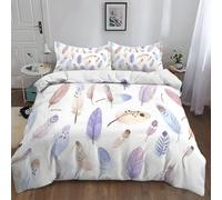 WHUOEUCO Duvet Cover Set Cot-bed 120x150 cm Bohemian Purple Feathers 3D Printed Bedding Set, Soft Polycotton Comforter Cover Sets with 2 Pillowcases, for Bedroom Kids Room Home Decor