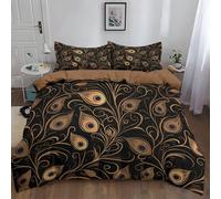 WHUOEUCO Duvet Cover Set Cot-bed 120x150 cm Peacock Feathers Golden 3D Printed Bedding Set, Soft Polycotton Comforter Cover Sets with 2 Pillowcases, for Bedroom Kids Room Home Decor