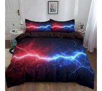 WHUOEUCO Duvet Cover Set Double 200x200 cm Blue Red Lightning Bedding Sets 3Pcs with Pillowcases, Ultra Soft Polycotton Quilt Cover with Zipper Closure, for Kids Teens Adults
