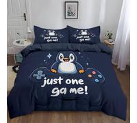 WHUOEUCO Duvet Cover Set Double 200x200 cm Cartoon Penguin Game Console Bedding Sets 3Pcs with Pillowcases, Ultra Soft Polycotton Quilt Cover with Zipper Closure, for Kids Teens Adults
