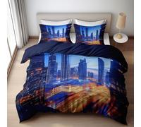 WHUOEUCO Duvet Cover Set Double 200x200 cm Dubai City Night Scene 3D Printed Bedding Set, Soft Polycotton Comforter Cover Sets with 2 Pillowcases, for Bedroom Kids Room Home Decor