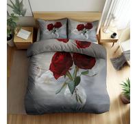 WHUOEUCO Duvet Cover Set Double 200x200 cm Swan red roses 3D Printed Bedding Set, Soft Polycotton Comforter Cover Sets with 2 Pillowcases, for Bedroom Kids Room Home Decor