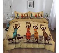 WHUOEUCO Duvet Cover Set King 220x230 cm African Woman Retro Style Bedding Sets 3Pcs with Pillowcases, Ultra Soft Polycotton Quilt Cover with Zipper Closure, for Kids Teens Adults