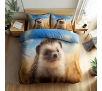 WHUOEUCO Duvet Cover Set Single 135x200 cm Animal hedgehog wheat ears 3D Print Bedding Set 3 Pieces with Zipper, Anti Allergic Polycotton Quilt Cover with 2 Pillowcases, for Adults Boys Girls