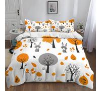 WHUOEUCO Duvet Cover Set Single 135x200 cm Cartoon Cute Fox Orange Bedding Sets 3Pcs with Pillowcases, Ultra Soft Polycotton Quilt Cover with Zipper Closure, for Kids Teens Adults
