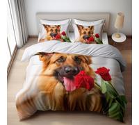 WHUOEUCO Duvet Cover Set Super King 220x260 cm Animal German Shepherd 3D Print Bedding Set 3 Pieces with Zipper, Anti Allergic Polycotton Quilt Cover with 2 Pillowcases, for Adults Boys Girls