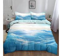 WHUOEUCO Duvet Cover Set Super King 220x260 cm Blue Ocean Waves 3D Print Bedding Set 3 Pieces with Zipper, Anti Allergic Polycotton Quilt Cover with 2 Pillowcases, for Adults Boys Girls