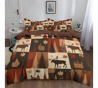 WHUOEUCO Duvet Cover Sets Cot-bed 120x150 cm Forest Moose Patchwork Pattern Ultrasoft Durable 3 Pcs Bedding Set with Zipper Closure, 1 Quilt Cover 2 Pillow Cases, for Kids Adult Bedroom Decor