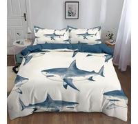 WHUOEUCO Duvet Cover Sets Double 200x200 cm Cartoon Shark Pattern Ultrasoft Durable 3 Pcs Bedding Set with Zipper Closure, 1 Quilt Cover 2 Pillow Cases, for Kids Adult Bedroom Decor