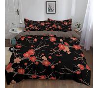 WHUOEUCO Duvet Cover Sets King 220x230 cm Japanese Cherry Blossom Red Ultrasoft Durable 3 Pcs Bedding Set with Zipper Closure, 1 Quilt Cover 2 Pillow Cases, for Kids Adult Bedroom Decor