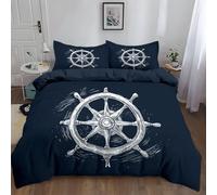 WHUOEUCO Duvet Cover Sets Super King 220x260 cm Ship'S Compass Blue Ultrasoft Durable 3 Pcs Bedding Set with Zipper Closure, 1 Quilt Cover 2 Pillow Cases, for Kids Adult Bedroom Decor