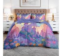 WHUOEUCO Flowers Starry Castle Single XL Coverless Duvet 150x200 cm, 7.5 Tog Large Single Comforter Set, 400GSM Washable Reversible Bed Quilt for All Seasons