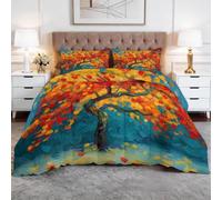 WHUOEUCO Hand-Drawn Apple Tree Single XL Coverless Duvet 150x200 cm, 7.5 Tog Large Single Comforter Set, 400GSM Washable Reversible Bed Quilt for All Seasons