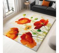 WHUOEUCO Indoor Area Rugs 120x180cm Watercolor Poppy Modern Print Rug, Non-Slip Machine Washable Super Soft Floor Carpet for Bedroom Children's Room Home Decor