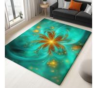 WHUOEUCO Indoor Area Rugs 140x200cm Turquoise Abstract Flowers Modern Print Rug, Non-Slip Machine Washable Super Soft Floor Carpet for Bedroom Children's Room Home Decor
