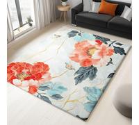 WHUOEUCO Indoor Area Rugs 80x150cm Peony Flowers Butterfly Modern Print Rug, Non-Slip Machine Washable Super Soft Floor Carpet for Bedroom Children's Room Home Decor