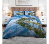 WHUOEUCO Nature seaside forest Single XL Coverless Duvet 150x200 cm, 7.5 Tog Large Single Comforter Set, 400GSM Washable Reversible Bed Quilt for All Seasons
