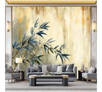 WHUOEUCO Photo Wallpaper Bamboo Leaves Floral Wood Grain 400x280 cm Fashion Art Wall Mural Non-Woven Large 3D Poster, Living Room TV Background Bedroom Decoration Mural