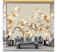 WHUOEUCO Photo Wallpaper Hand Drawn Flowers Birds 300x210 cm Fashion Art Wall Mural Non-Woven Large 3D Poster, Living Room TV Background Bedroom Decoration Mural