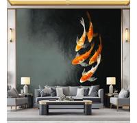 WHUOEUCO Photo Wallpaper Ink Painting Fish 400x280 cm Fashion Art Wall Mural Non-Woven Large 3D Poster, Living Room TV Background Bedroom Decoration Mural
