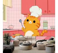 WHUOEUCO Photo Wallpaper Murals Cartoon Chef Cat 250x175 cm 3D Panoramic Wallpaper, Modern Non-Woven Wall Mural, for Bedroom Living Room TV Backdrop Interior Decor