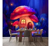 WHUOEUCO Photo Wallpaper Murals Cartoon Mushroom House 500x280 cm 3D Panoramic Wallpaper, Modern Non-Woven Wall Mural, for Bedroom Living Room TV Backdrop Interior Decor