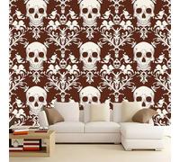 WHUOEUCO Photo Wallpaper Murals Dark Brown Skull Floral 200x140 cm 3D Panoramic Wallpaper, Modern Non-Woven Wall Mural, for Bedroom Living Room TV Backdrop Interior Decor