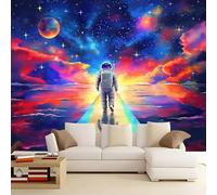 WHUOEUCO Photo Wallpaper Murals Watercolor Starry Sky Astronaut 300x210 cm 3D Panoramic Wallpaper, Modern Non-Woven Wall Mural, for Bedroom Living Room TV Backdrop Interior Decor