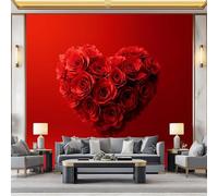WHUOEUCO Photo Wallpaper Red Heart Roses 200x140 cm Fashion Art Wall Mural Non-Woven Large 3D Poster, Living Room TV Background Bedroom Decoration Mural