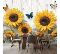 WHUOEUCO Photo Wallpaper Sunflower Butterfly 200x140 cm Fashion Art Wall Mural Non-Woven Large 3D Poster, Living Room TV Background Bedroom Decoration Mural