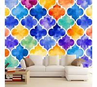 WHUOEUCO Photo Wallpaper Watercolor Morocco Doodle 350x256 cm Fashion Art Wall Mural Non-Woven Large 3D Poster, Living Room TV Background Bedroom Decoration Mural