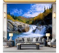 WHUOEUCO Photo Wallpaper Waterfall Woods Rocks 350x256 cm Fashion Art Wall Mural Non-Woven Large 3D Poster, Living Room TV Background Bedroom Decoration Mural