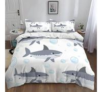 WHUOEUCO Printed Duvet Cover Sets Cot-bed 120x150 cm Cartoon Shark Pattern Gray Bedding Bed Set, Soft Hypoallergenic Polycotton Quilt Covers with 2 Pillowcases, Zipper Closure Design