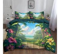WHUOEUCO Printed Duvet Cover Sets Cot-bed 120x150 cm Tropical Rainforest Green Bedding Bed Set, Soft Hypoallergenic Polycotton Quilt Covers with 2 Pillowcases, Zipper Closure Design