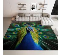 WHUOEUCO Rugs for Living Room Blue-Green Peacock Bird 80x150cm Washable Area Rug with Non-Slip Backing, Soft Short Pile Carpet for Bedroom Dining Room Kitchen Home Office