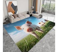 WHUOEUCO Rugs Living Room Large Grassland Animal Pig 60x120cm Washable Bedroom Rug Non Slip Area Rugs, 3D Print Faux Wool Kitchen Carpet for Dining Room Office Decor