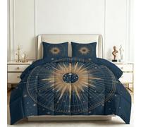 WHUOEUCO Star Map Gold Lines Sun Single XL Coverless Duvet 150x200 cm, 7.5 Tog Large Single Comforter Set, 400GSM Washable Reversible Bed Quilt for All Seasons