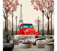 WHUOEUCO Wall Mural Wallpaper Eiffel Tower in Paris Cars 300x210 cm 3D Large Photo Wallpaper, Waterproof Non-Woven Wall Covering for Living Room Bedroom Kitchen Office Decor