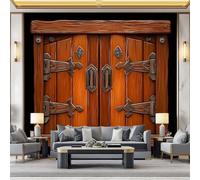 WHUOEUCO Wall Murals Wallpaper Brown Wooden Door 300x210 cm Modern 3D Photo Wallpaper Waterproof Wall Mural Art Poster, for Living Room Bedroom Kids Room Background Decor