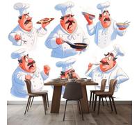 WHUOEUCO Wall Murals Wallpaper Cartoon Chef 350x256 cm Modern 3D Photo Wallpaper Waterproof Wall Mural Art Poster, for Living Room Bedroom Kids Room Background Decor