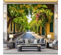 WHUOEUCO Wall Murals Wallpaper City Streets of Athens Greece 500x280 cm Modern 3D Photo Wallpaper Waterproof Wall Mural Art Poster, for Living Room Bedroom Kids Room Background Decor