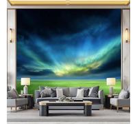 WHUOEUCO Wall Murals Wallpaper Football Field Grass Aurora 300x210 cm Modern 3D Photo Wallpaper Waterproof Wall Mural Art Poster, for Living Room Bedroom Kids Room Background Decor